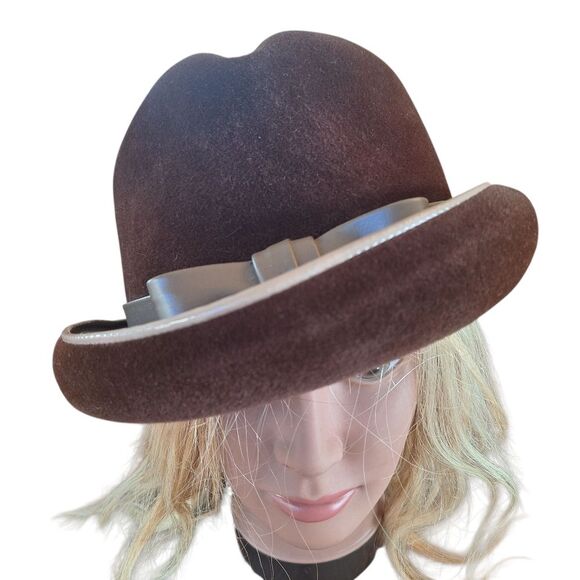 Vintage Made in Italy Wool Hat Elegant Rolled Brim Brown Fedora Corona Lou Fox - Picture 1 of 15